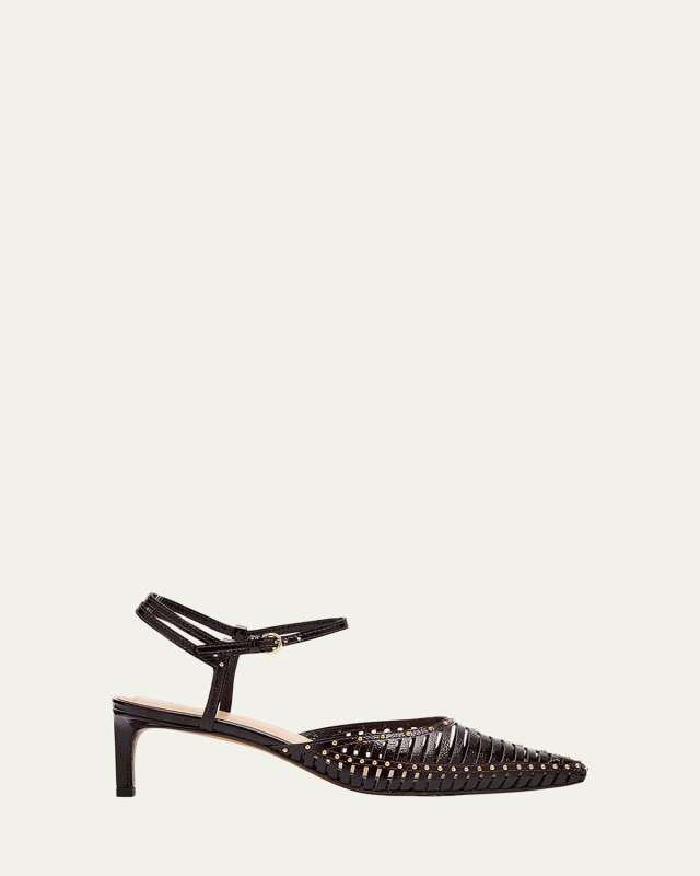 Francine Caged Leather Ankle-Strap Pumps